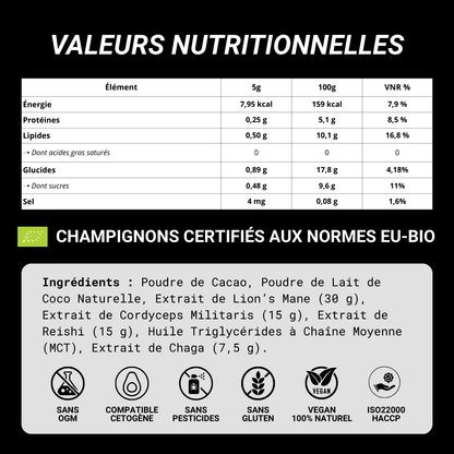 Cacao Mushee - Ingrédients naturels et champignons médicinaux