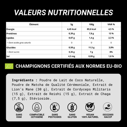 Matcha Mushee - Ingrédients naturels et champignons médicinaux